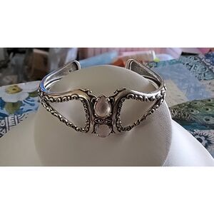 Gorgeous CAROLYN POLLACK Mother of Pearl Doublet 925SS Cuff Bracelet